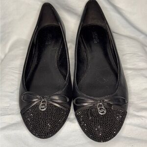 Michael Kors Black Leather Ballet Flats w/ Crystal Toe – Size 9.5